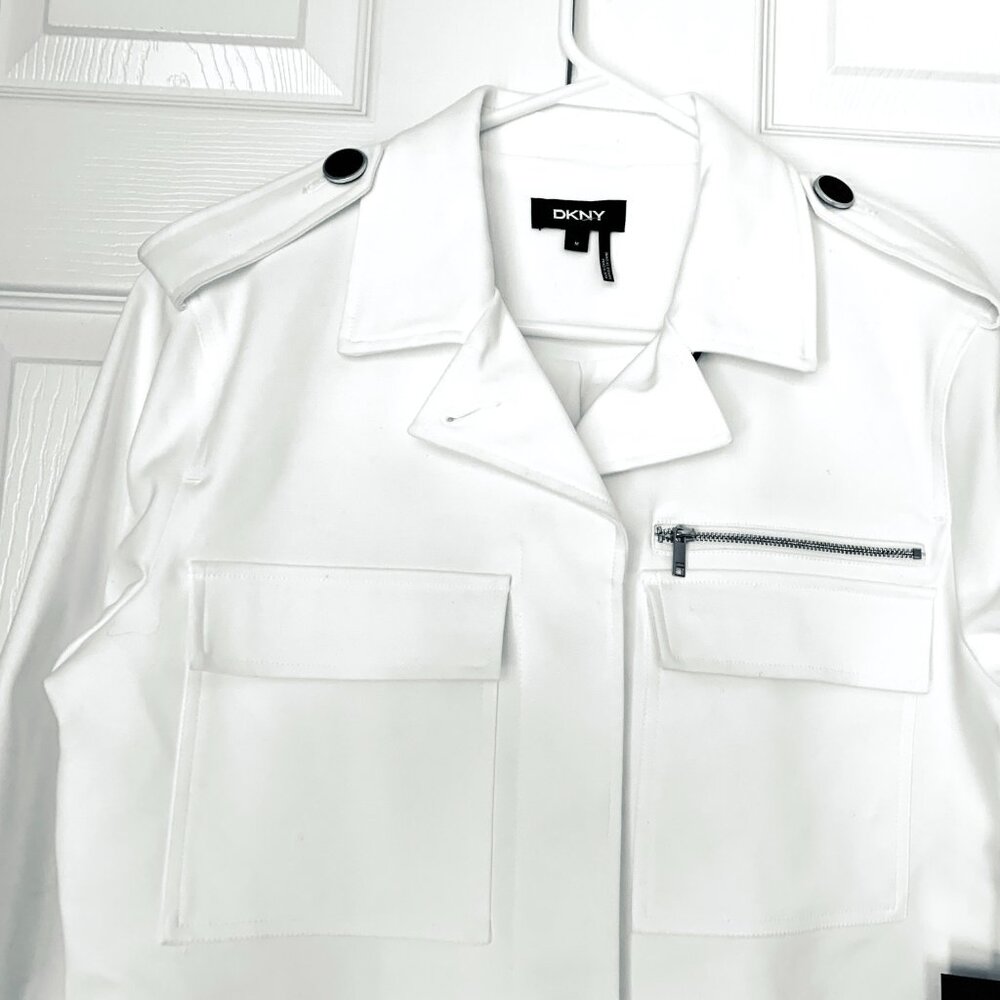Dkny Jacket White Button Front Epaulets Long Slee… - image 4